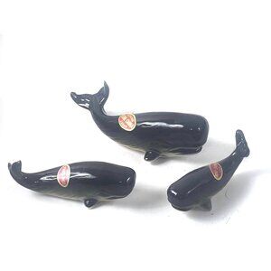 Set Of 3 Vintage Porcelain Miniature Whale Figurines Mint NOS in Box Mini Tiny